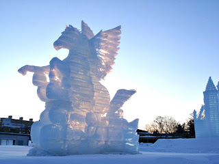 Beautiful Sculpture of Horse with Wings in Ice at Sapporo Snow Festival