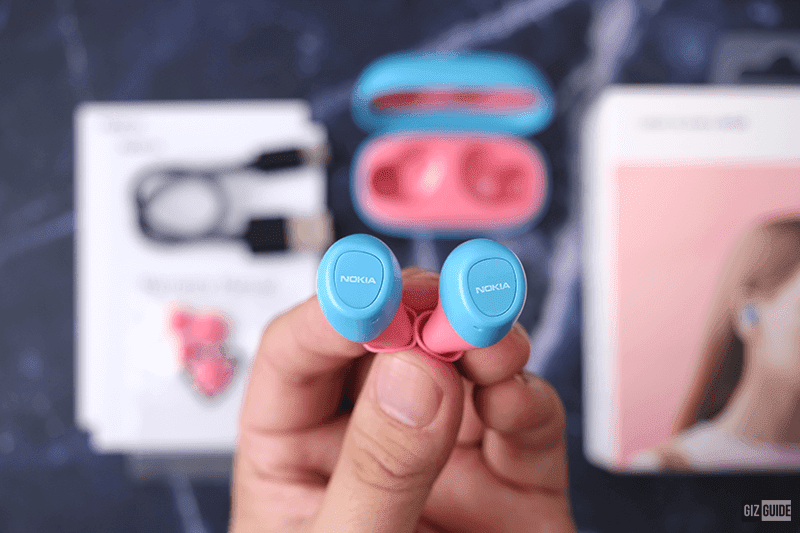 The colorful earbuds