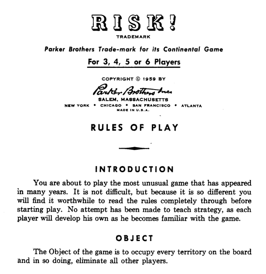 Risk 1959, instruction manual