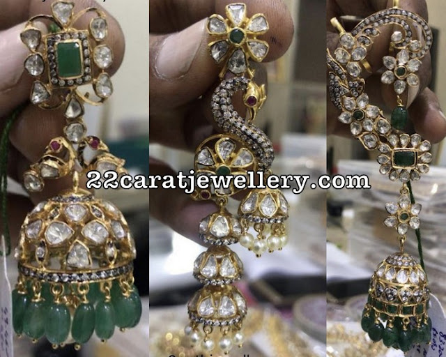 Uncut Diamond Latest Ear Cuff Jhumkas