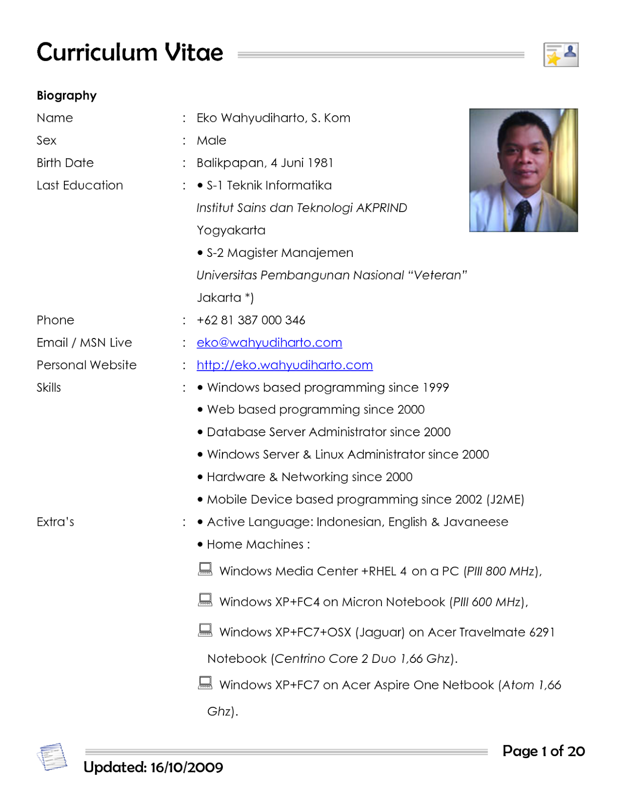 Contoh Curriculum Vitae Bahasa Inggris Word - Gambar Con