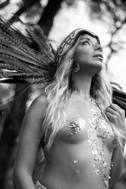 Yvette Marie Ramirez model as Aztec deity fantasy photography implied nude