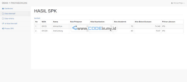 Tampilan Sistem Pengambilan Keputusan menggunakan metode Simple Multi Attribute Rating Technique (SMART) - 5