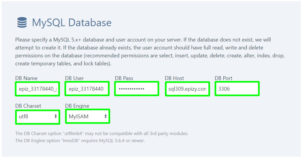 processwire installation mysql database