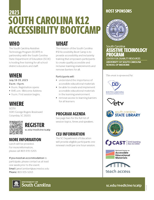 2023 SC K12 Accessibility Bootcamp flier page 1