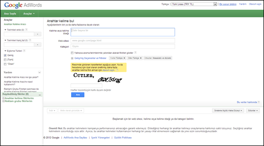 Google Adwords Anahtar Kelime Aracı