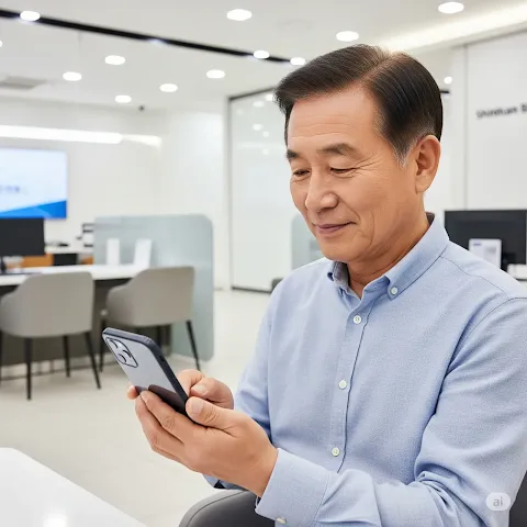 신한은행 시니어 고객이 앱으로 인지검사를 하는 모습