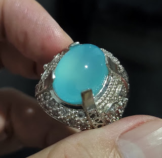 Batu Akik Natural Blue Chalcedony Kristal Indah AK006 Ikatan Mewah