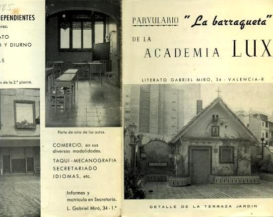 Parvulario "La Barraqueta" de la Academia Lux sobre 1960. Calle Literato Gabriel Miro 34.