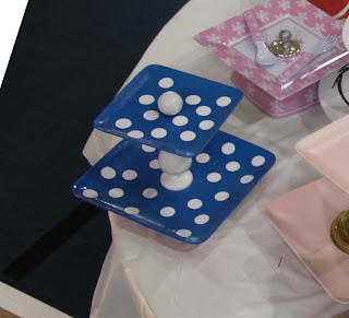 Recycled crafts:  cupcake stand:  blue with white polka dots