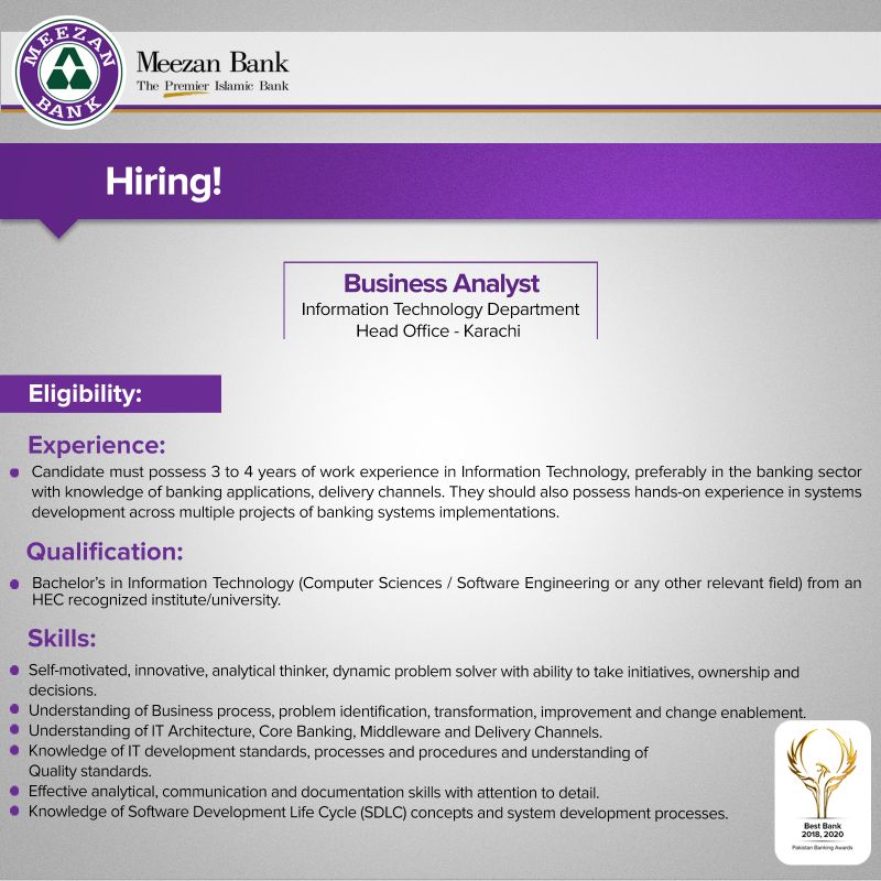 Meezan Bank is looking to hire in the Information Technology Departmen