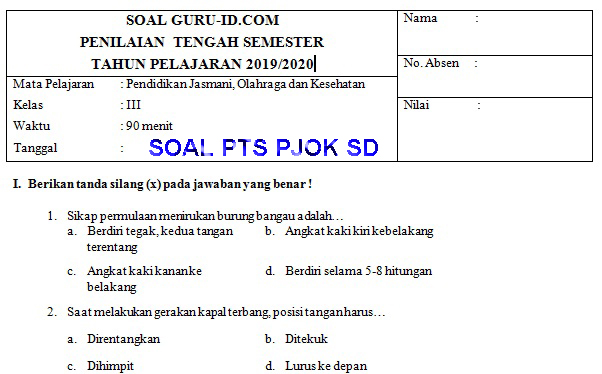 gambar soal pts pjok sd kurikulum 2013 revisi