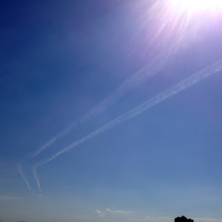 Mientras espero al cabrero pasa algo extrañodos aviones que parecen fumigar desde el mismo lugar en el cielo describiendo una curva.Busco información oficial sobre este fenómeno descubro que en la comarca zamorana de La Guareña denuncian que hay altas dosis dealuminio en la tierra, lo cual probaría que se están usando estas fumigaciones para hacercambios en el clima provocando sequías.