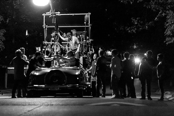 Movie crew at night in Cincinnati