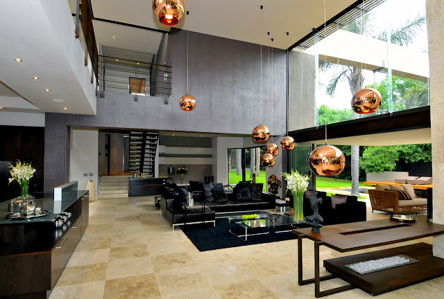 Picture of large open modern living room by the kitchen