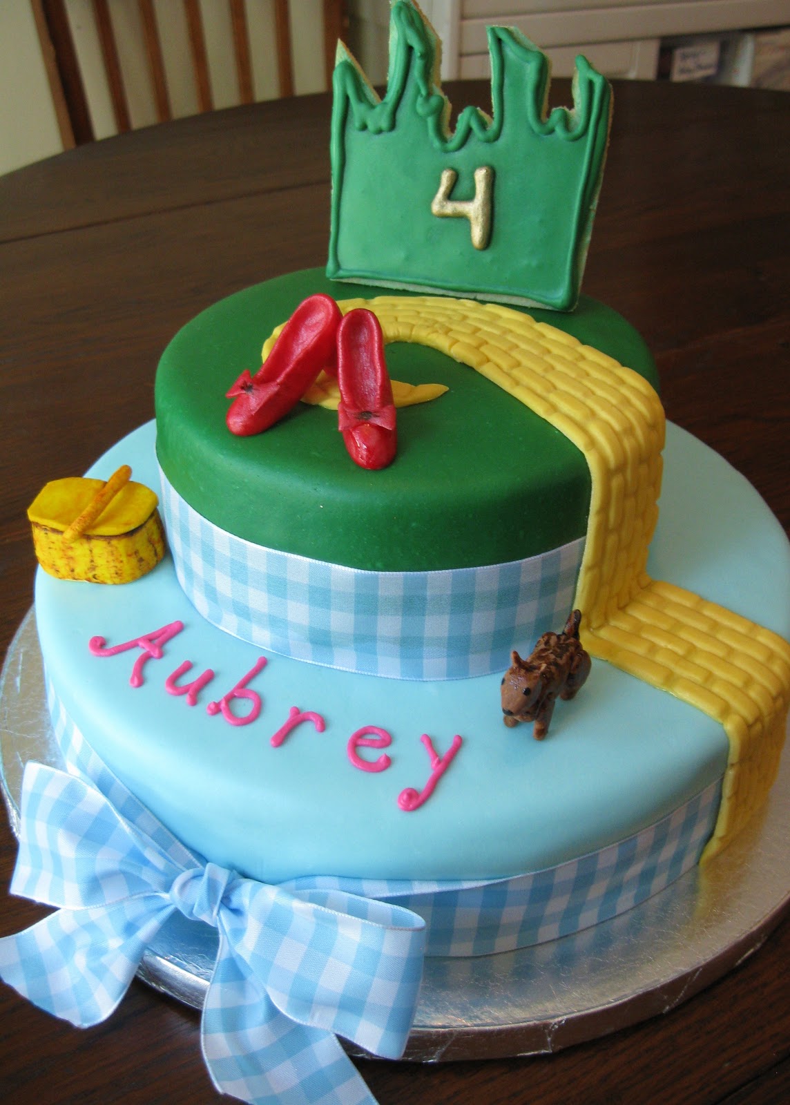 square chocolate cake with strawberries Wizard of Oz cake for a four-year-old girl's birthday