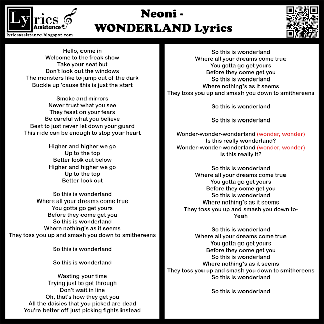 Neoni - WONDERLAND Lyrics | lyricsassistance.blogspot.com