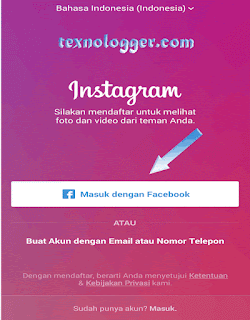 mendaftar akun instagram dengan facebook