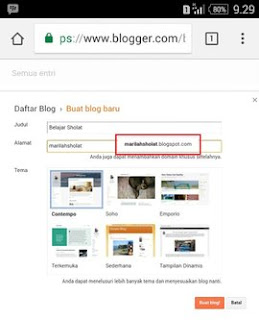 Memilih Alamat Blog di Blogger Lewat HP