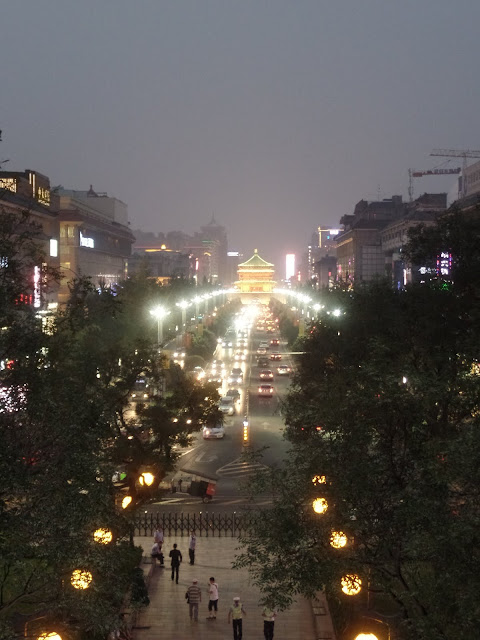 xi'an bell tower view from city wall yongning gate