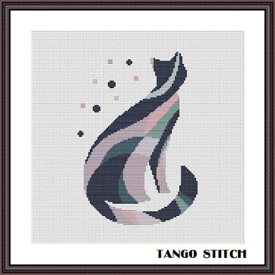 Abstract cat easy cross stitch pattern  - Tango Stitch