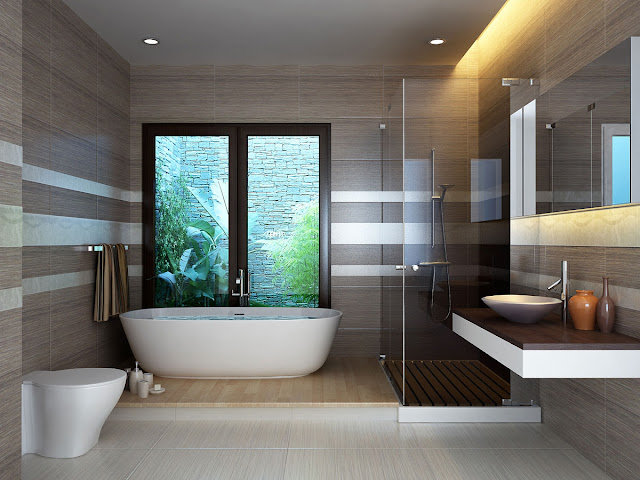 Thiết kế phòng tắm bồn tắm gỗ thêm xinh động 