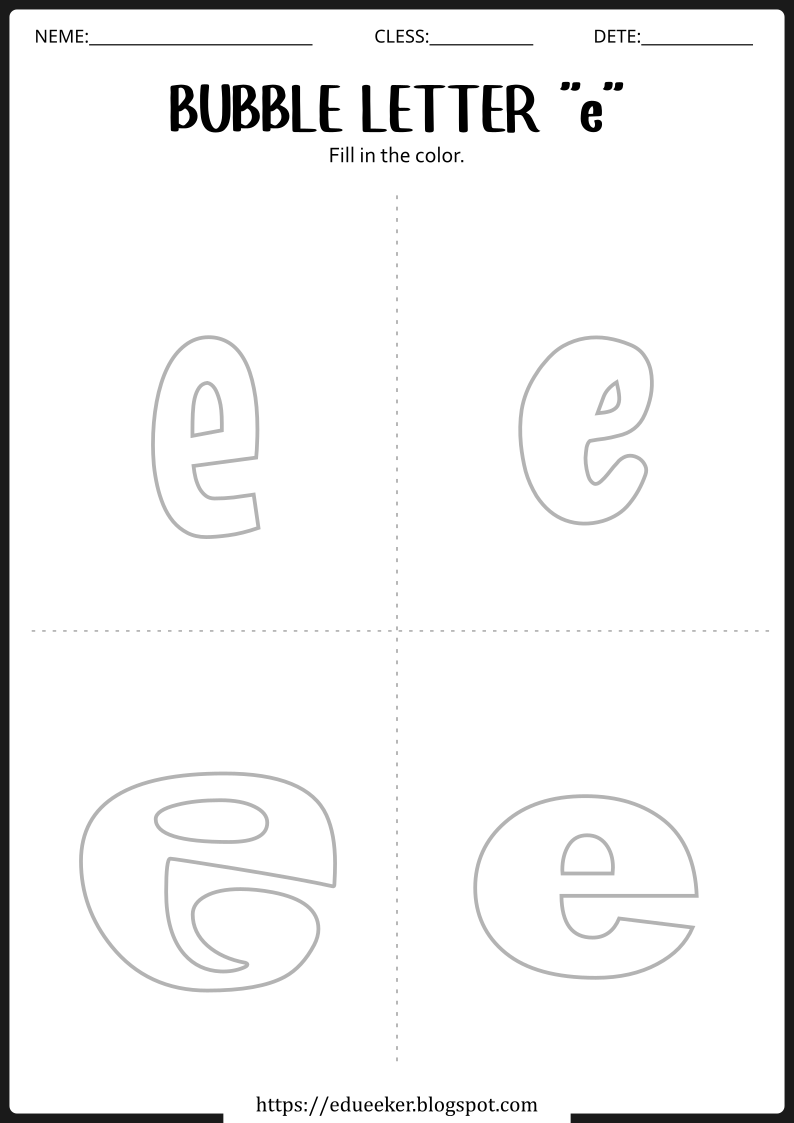 Bubble Letter e Worksheet