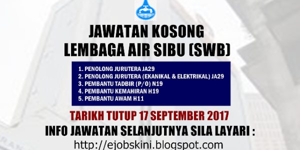 Jawatan Kosong Lembaga Air Sibu - 17 September 2017