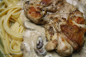 Marinated chicken thighs with easy white wine & mushroom sauce from www.anyonita-nibbles.com