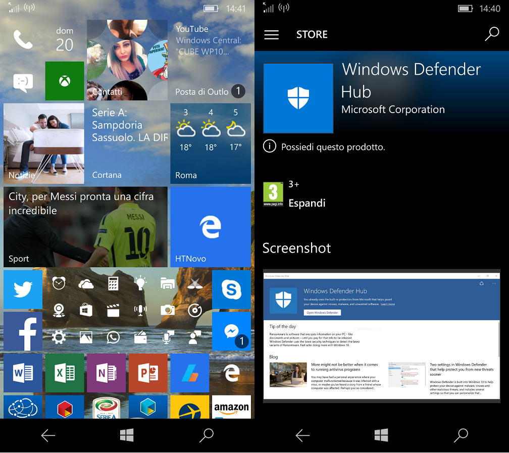 Windows Defender Hub App Windows 10 Mobile