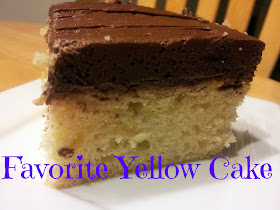 Slice of yellow cake with mocha frosting