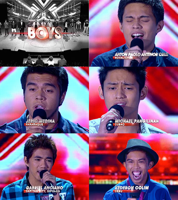 The X Factor Philippines Top 20 Boys - Anton AntenorCruz, Jeric Medina, Michael Pangilinan, Gabriel Anciano Maturan, and Kedebon Colim