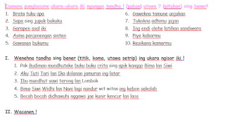 Contoh Soal UH Bahasa Jawa Kelas 4 SD MI BAB 3 Prastawa