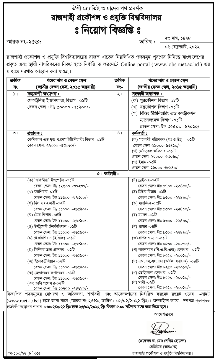 রুয়েট নিয়োগ বিজ্ঞপ্তি ২০২২ | রাজশাহী প্রকৌশল ও প্রযুক্তি বিশ্ববিদ্যালয় নিয়োগ বিজ্ঞপ্তি ২০২২ | Rajshahi University of Engineering and Technology Job Circular 2022