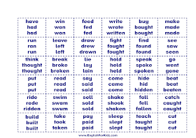 Irregular verbs board game cards