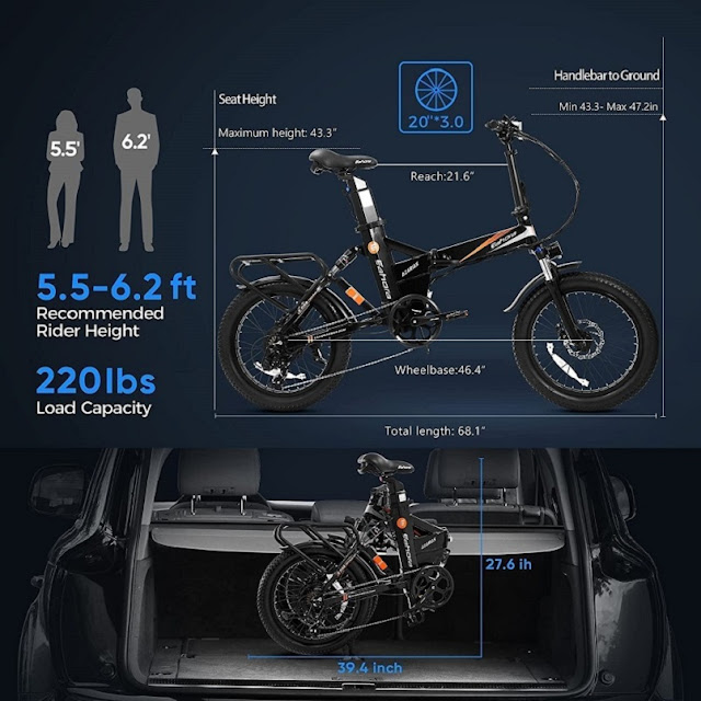 Eahora Azarias Folding Fat Tire Dual Suspension Electric Bike Mountain-Bikes