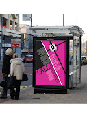 . Festival type face and Call for entries poster on bus stop billboard. (bus stop )