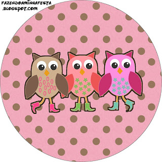 Toppers or Labels Owls with Boots Free Printable.