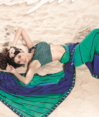 Seymore Georgette Green and Blue Saree with Heavy Fancy Boarder with Blouse