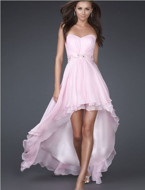 Chiffon Sweetheart Strapless Neckline A-Line Prom Dress with Layered Draped High-Low Skirt