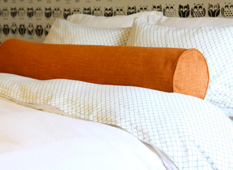 Woven Home: Extra Long Lumbar Pillow - Of course I am still missing his headboard, so you cannot get the complete  feel for the space but doesn't this pillow change the entire look and feel  of the ...
