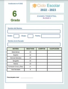 Examen Trimestral Sexto grado Bloque 2 2022-2023
