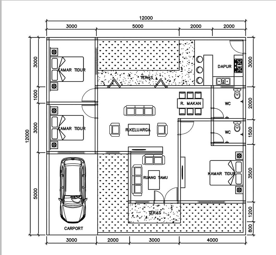 Desain Dan Denah Rumah Dengan Konsep Modern Dengan Ukuran 12 X 12