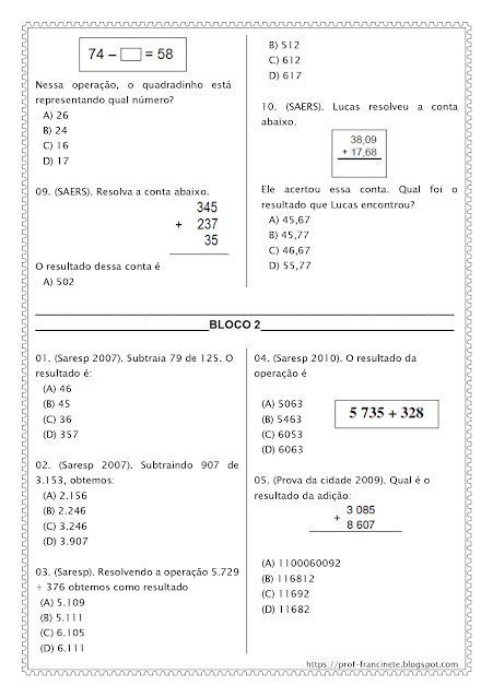 SIMULADO DE MATEMÁTICA 4º E 5º ANO – DESCRITOR 17