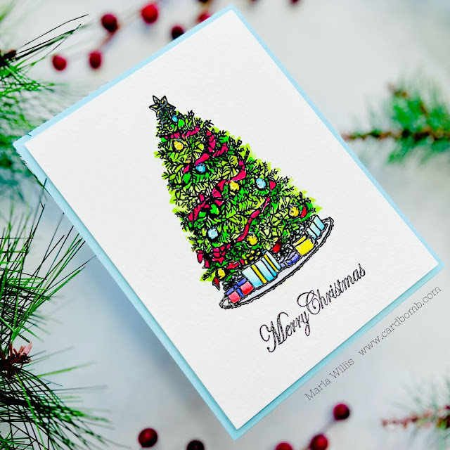 Cardbomb, Maria Willis,Gina K Designs,Gina K. Designs,cats,cards, cardmaking, stamps, stamping, ink,christmas,trees,copic coloring,copic markers,CAS,handmade, color, art, diy