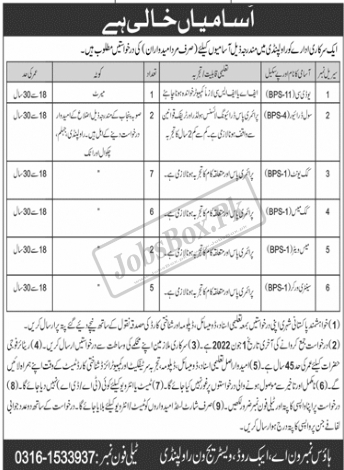 Government Institute Rawalpindi Jobs 2022 in Pakistan