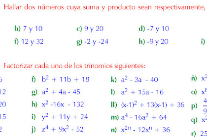 Trinomio De La Forma X2bxc Ejercicios Vitutor