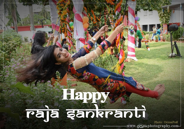 Happy Raja Sankranti wishes in english with beautiful odia girl playing doli