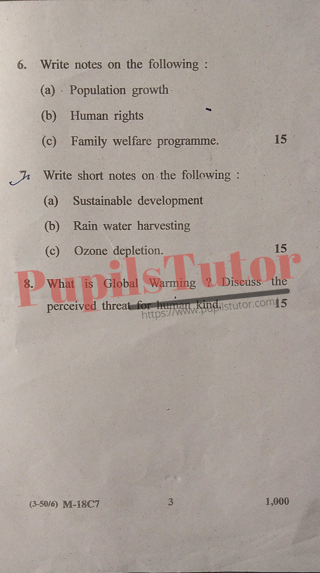 Free Download PDF Of M.D. University B.Tech Third Semester Latest Question Paper For Environmental Science Subject (Page 3) - https://www.pupilstutor.com