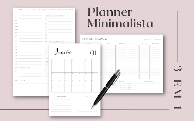 Planner Minimalista 3 em 1 - Diário, semanal e mensal a simple blogger catholic